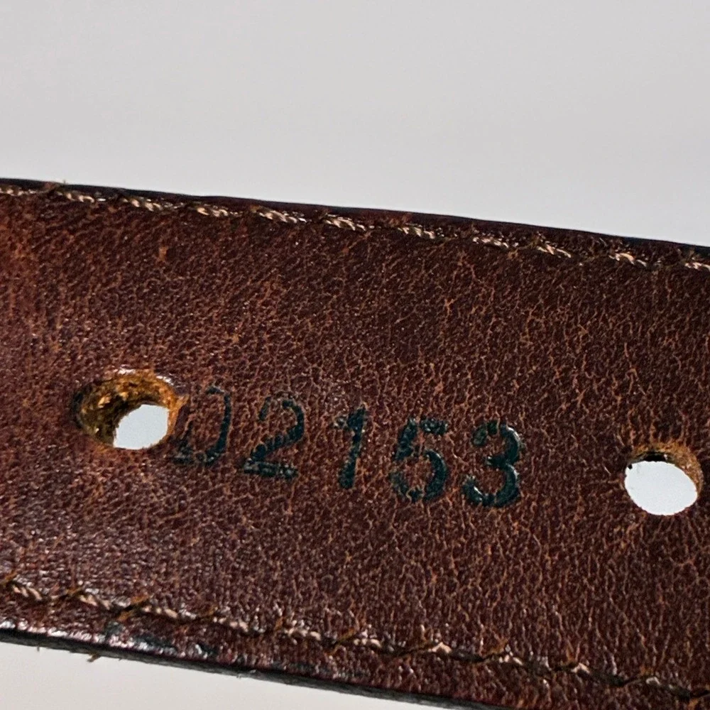 Vtg 90s Navy Red Stripe Web Belt 36 Leather Brass Preppy Equestrian Old Money‎